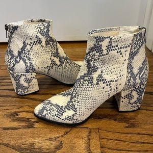 Steve Madden Snake Print Block Heel Ankle Boots - White & Black